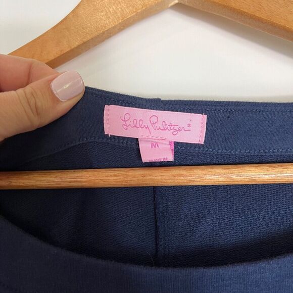 Lilly Pulitzer Lilah Dress Gold Button Shoulder Pockets Womens Medium Navy - Picture 5 of 7